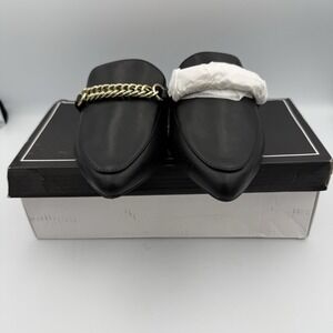 NWT Qupid Mules Women Sz 8 Pointed Toe Open Back Slides Black Gold Chain Slip On